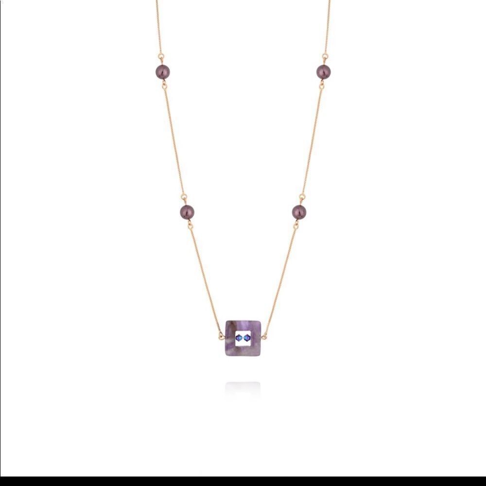 Authentic Swarovski crystals RIVIERA PEARL NECKLACE AND ROSE GOLD PLATEDAMETHYST